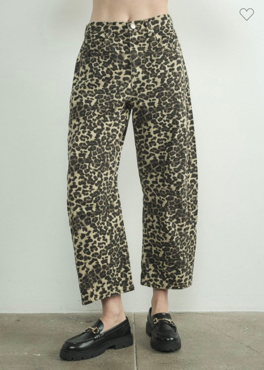 High Rise Barrel Jean - Grey Leopard