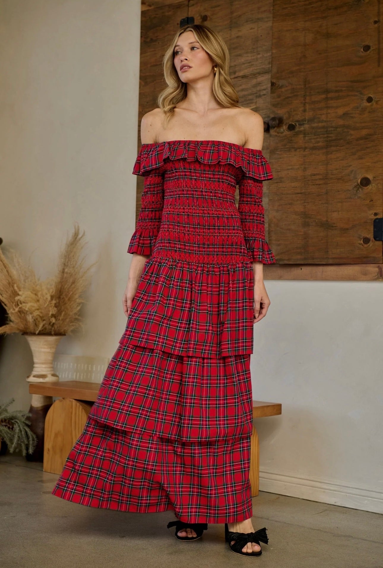Red Plaid Smocked Maxi Dress Red Plaid Smocked Maxi Dress