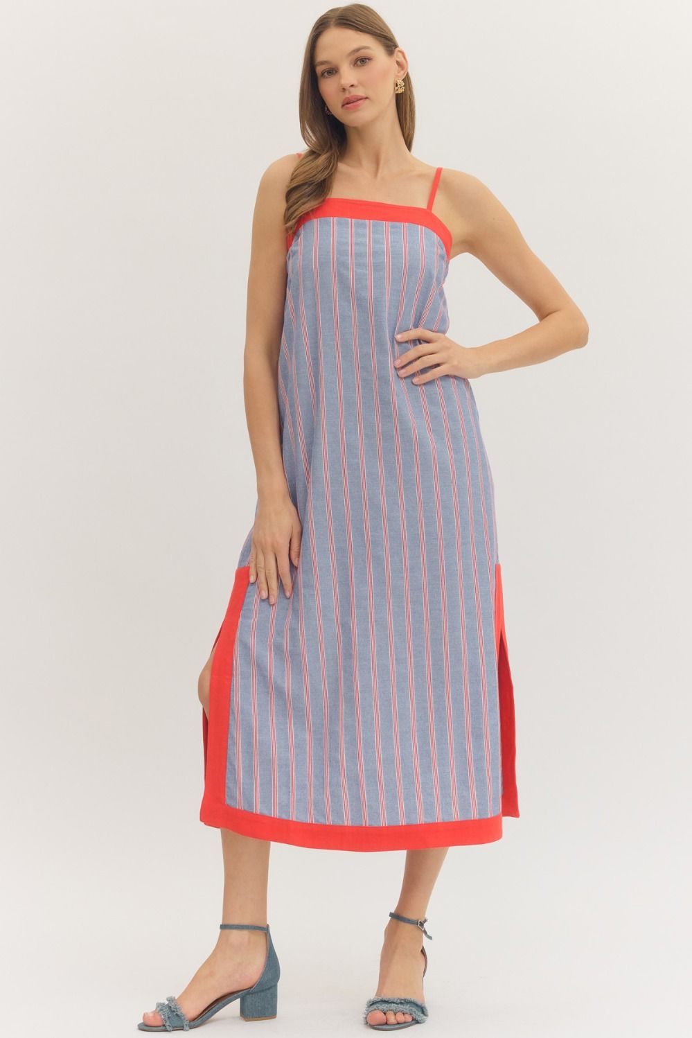 Blue & Red Striped Midi Dress – Chilton Avenue