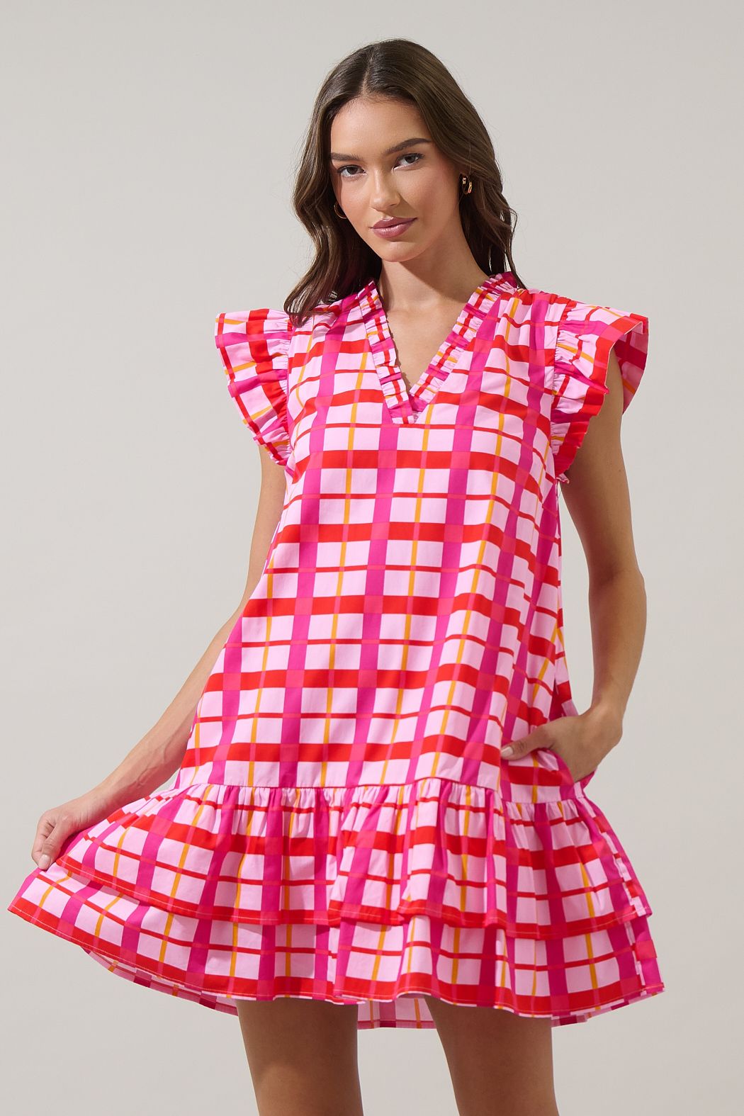 pink and red plaid dress Lola + The Boys Pink Plaid Mini Dress, 5