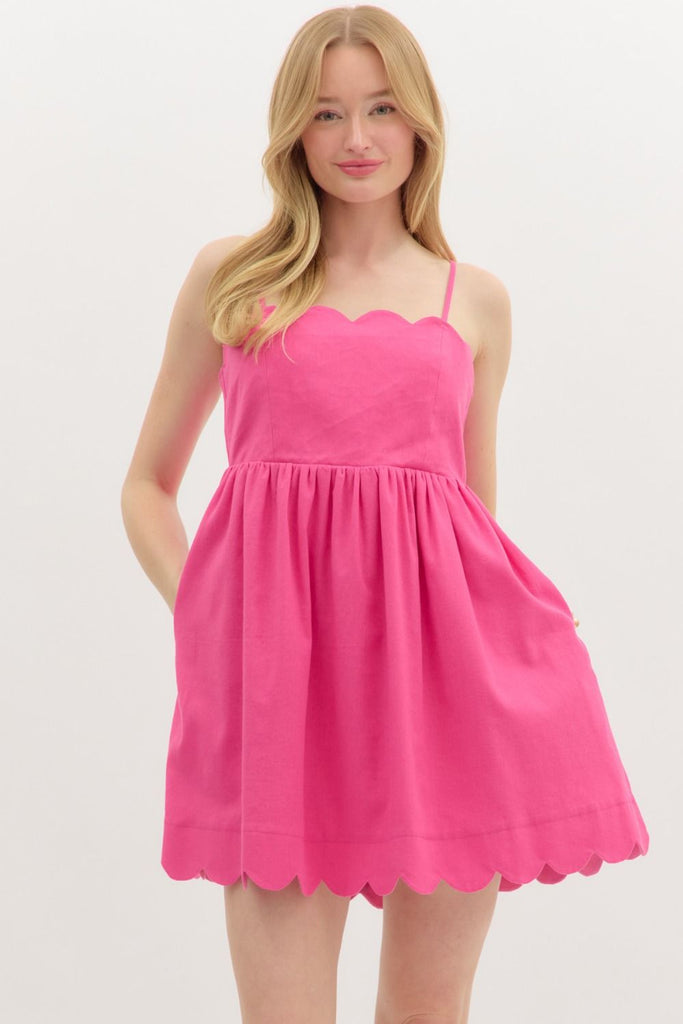 hot pink scalloped dress Strapless Scalloped Two Piece Dress Hot Pink