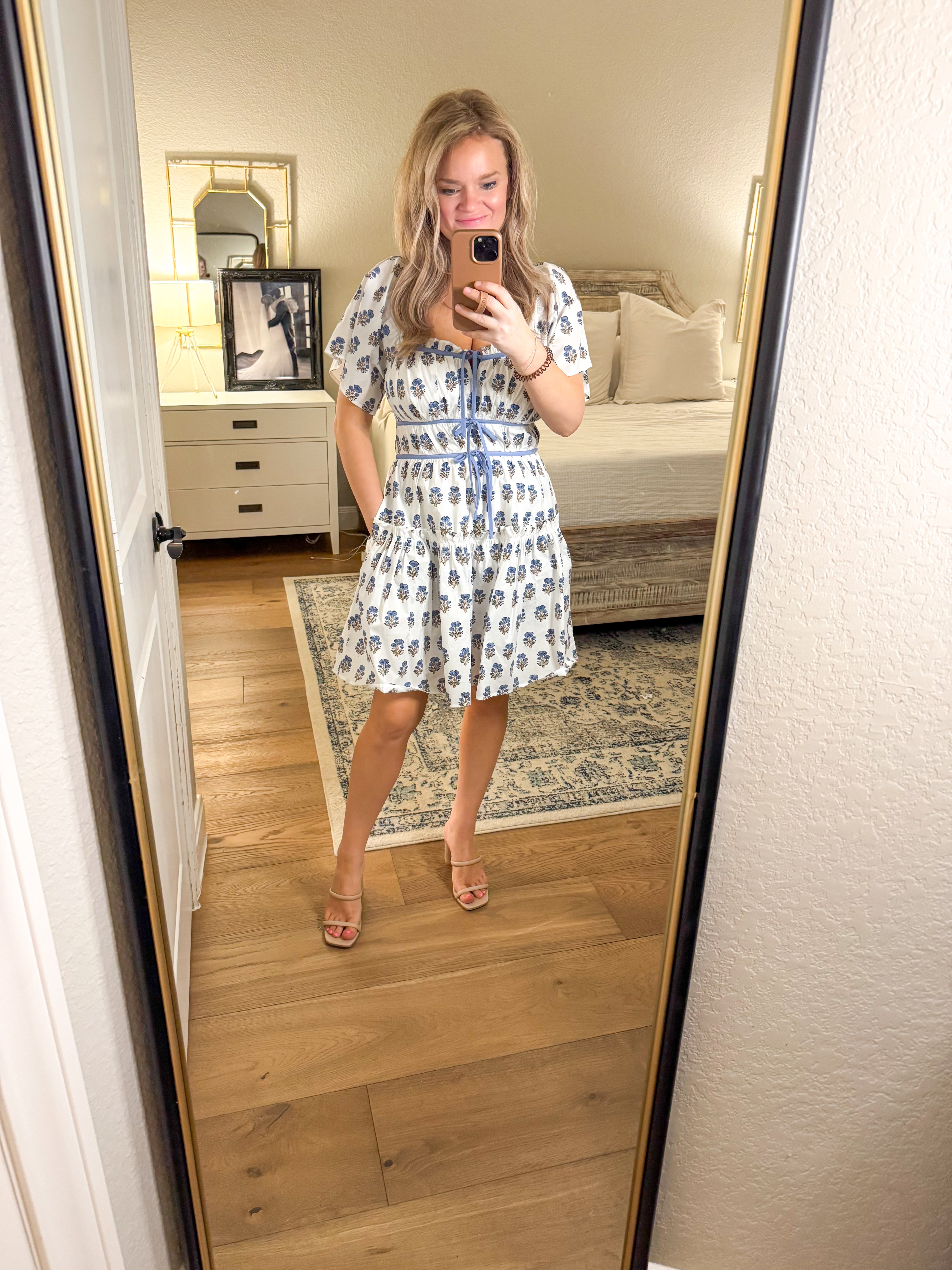 blue and white peasant dress White & Blue Peasant Dress