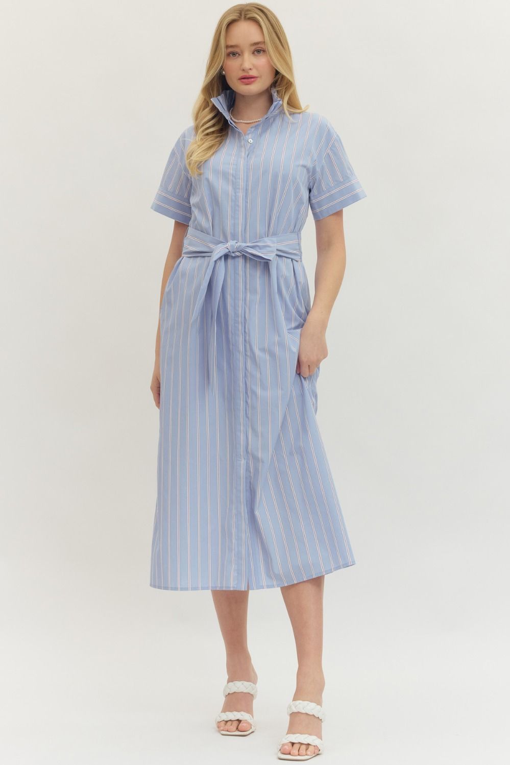 Red, White and Blue Striped Midi Dress