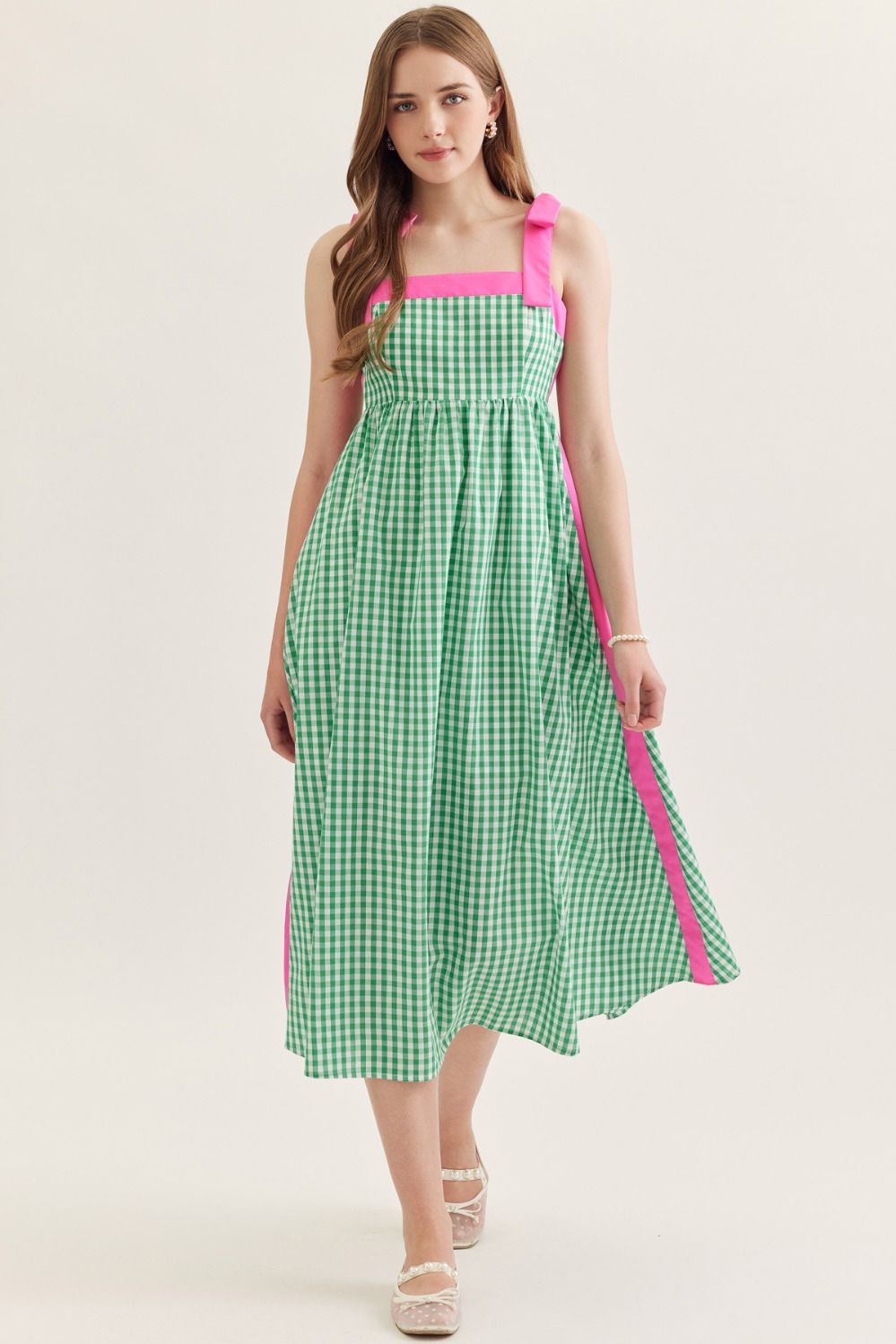 pink and green gingham dress Green & Pink Gingham Midi Dress