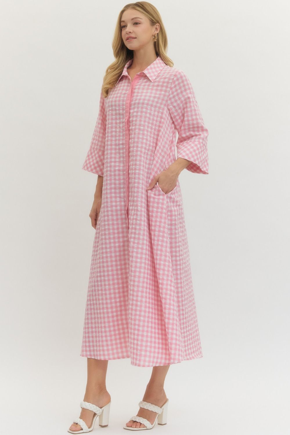 pink gingham midi dress Pink Gingham Midi Dress