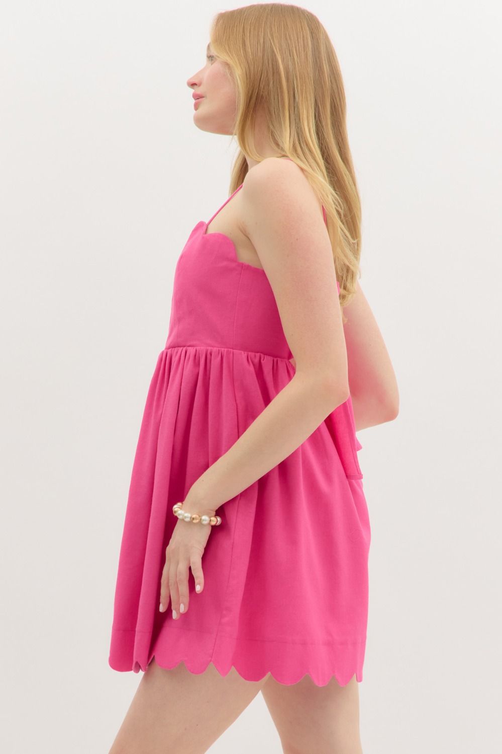 hot pink scalloped dress Women's The Sweet Spot Hot Pink Cotton Floral Eyelet Mini Dress | Size: S