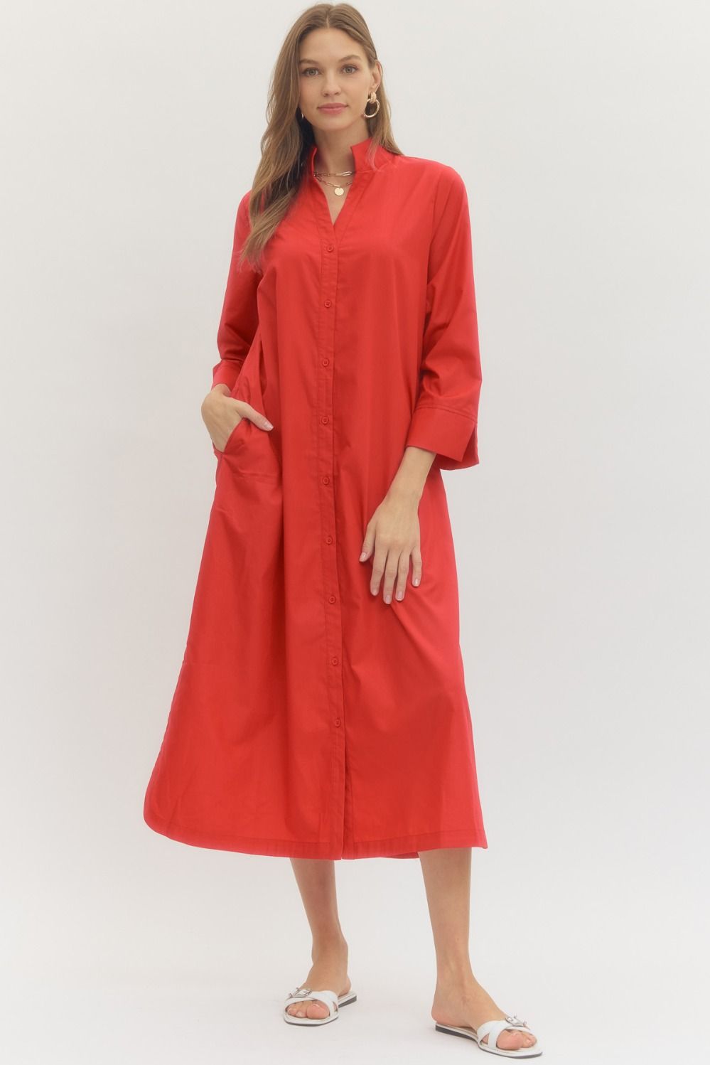Red Midi Shirt Dress
