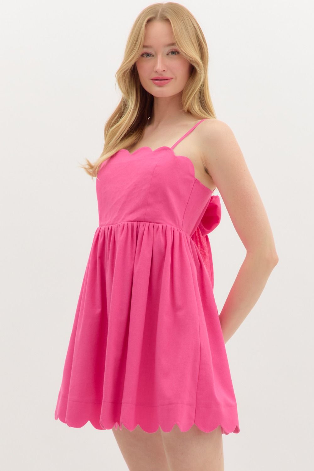 hot pink scalloped dress Prosperina York Scallop Shift Dress In Geranium Pink