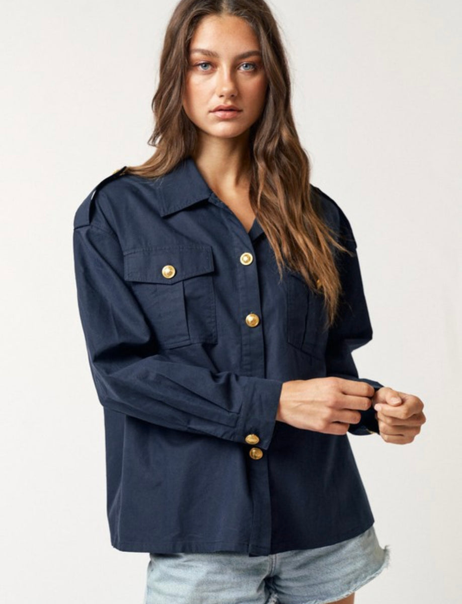 Navy & Gold Shacket – Chilton Avenue