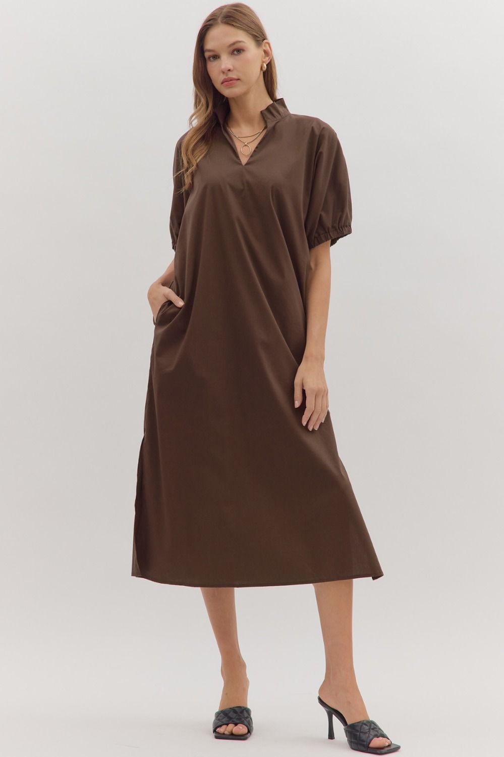 Brown Short Sleeve Midi Dress Chilton Avenue Brown Short Sleeve Midi Dress Chilton Avenue
