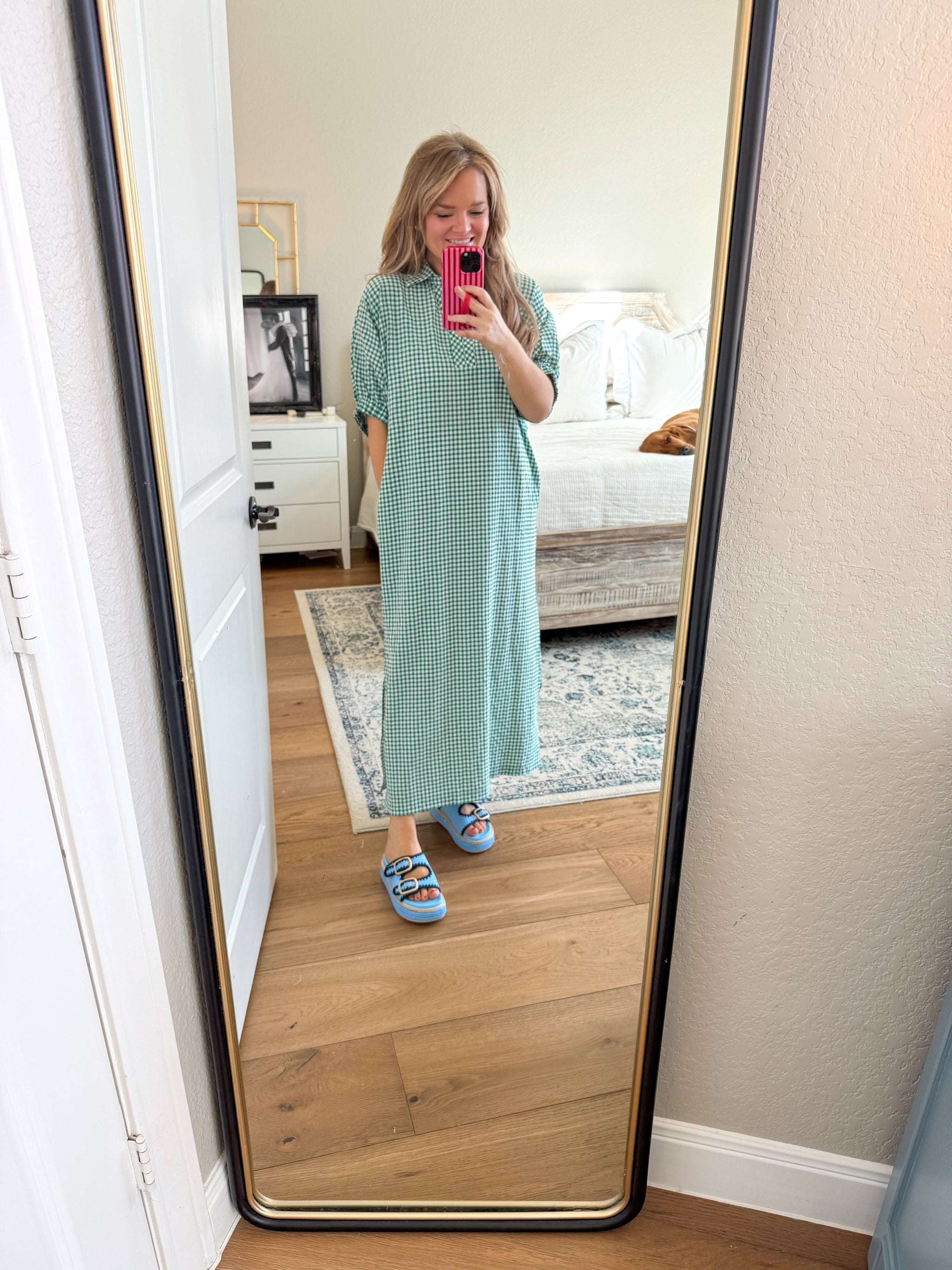 Green Gingham Midi Dress