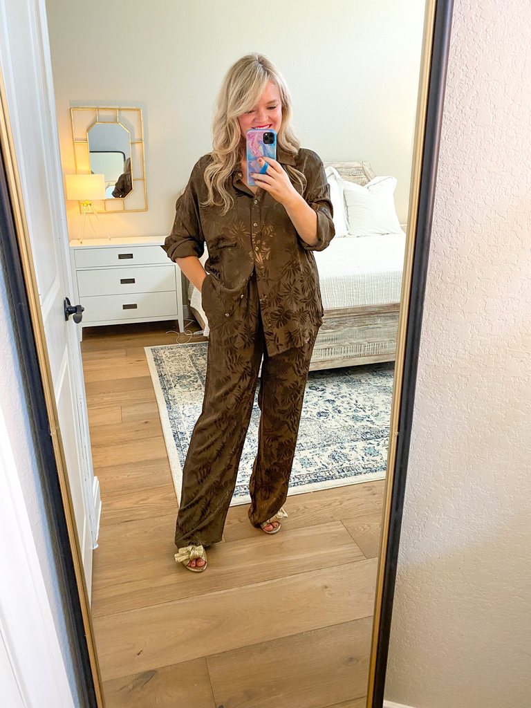 Olive Leaf Print Button Up